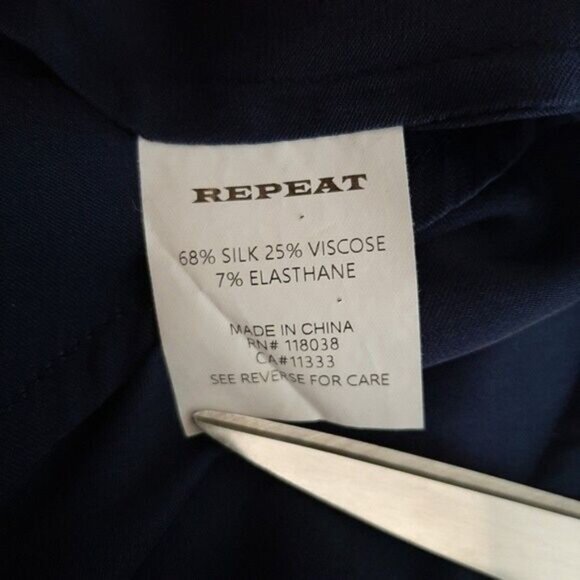 REPEAT Silk Blend Long Sleeve Shift Mini Dress Navy Blue Sz L - Picture 9 of 10